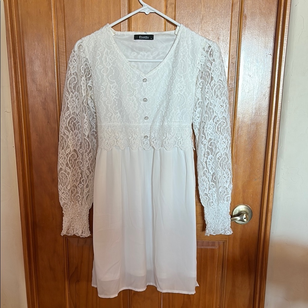 Zanzea White Lace Long Sleeve Dress